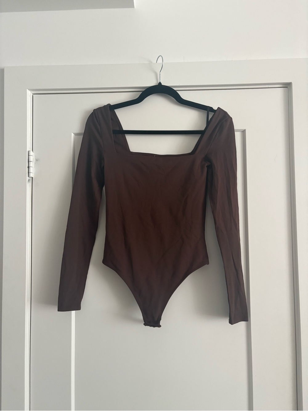 Long Sleeve Brown Square Neck Contour Bodysuit